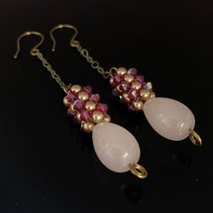 Handmade Nwt Item Description Fuchsia Color Swarovski Crystal And Bronze Pearls Beaded Dangle Bead-Woven Earrings Hypoallergenic Antique Bronze Plated Brass Get Ready To Shine With These Stunning Swarovski Crystal Dangling Beaded Earrings. Beautiful Pink Color Glass Drop Shape Pendants Intricately Wire Wrapped And Suspends From Bead-Woven Component. Fushsia Color Swarovski Crystal Beads And Pearls Has Been Woven Into Cylinder Shape. You Can Definitely Find Yourself Wearing Them On A Date, To Any Elegant Pink Beaded Earrings For Gift, Pink Teardrop Beaded Earrings For Party, Pink Long Drop Earrings For Party, Elegant Pink Beaded Earrings With Ear Wire, Elegant Pink Teardrop Beaded Earrings, Elegant Pink Beaded Earrings With Faceted Beads, Pink Drop Crystal Earrings For Party, Elegant Pink Pearl Drop Beaded Earrings, Elegant Pink Dangling Beads Earrings