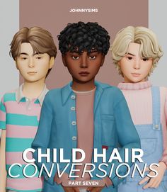 three children are standing next to each other with the words child hair conversations in front of them