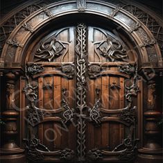 an ornate wooden door with intricate iron work