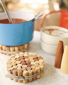 there are several different types of food on the table with bowls and utensils