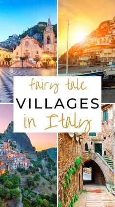 some buildings and trees with the words fairy tale villages in italy