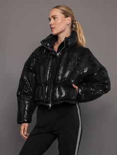 Disco Puffer Jacket - Black – Carbon38 Macabre Fashion, Sorel Kinetic, Ski Club, Carbon 38, Ski Suits, Winter Layering, Poncho Sweater, Sleek Look, After Dark