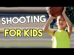 a young boy holding a basketball over his head with the words shooting for kids above him