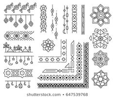 a set of ornamental and geometric designs in black and white stock photo, royalty illustration