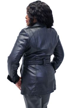 WOW! A lot of jacket here. A quality Ultra Premium leather belted motorcycle jacket for women. A 29" women's long leather motorcycle jacket with removable belt. This long body ladies belted biker jacket is available in plus sizes and comes with a long asymmetric front zipper for riding, two front lower pockets, a right side chest zipper pocket, a right side chest flap pocket and a soft nylon lining. The feel, fit and comfort of this premium ladies jacket is well worth the investment. Made of premium Ultra Premium cowhide leather. Sizes may run small. Sizes: S, M, L, XL, 2X, 3X, 4X, 5X. +$10 for 2X-3X, +$20 for 4X-5X. [7#] 29" long coat long asymmetric front zipper to close for double breasted protection large lapel motorcycle collar two lower front pockets one right chest zipper pocket one Winter Moto Biker Jacket With Belt Loops, Moto Biker Jacket With Belt Loops For Winter, Winter Biker Outerwear With Belt Loops, Classic Winter Leather Jacket With Belt, Fitted Leather Outerwear With Belt, Classic Leather Jacket With Belt Loops, Fitted Leather Jacket With Belt Loops, Fitted Moto Outerwear With Belt Loops, Winter Leather Jacket With Belt