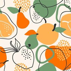 an orange and green fruit pattern on a white background