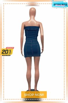 Sexy Strapless Stretch Denim Two Piece Skirt Set Casual Denim Blue Top For Party, Casual Strapless Stretch Denim Dress, Casual Summer Party Denim Top, Casual Summer Denim Top For Party, Trendy Stretch High Waist Denim Top, Trendy High Waist Stretch Denim Top, Fitted Casual Denim Top For Party, Stretch Denim Skirt For Summer Party, Casual Mini Tube Top For Night Out