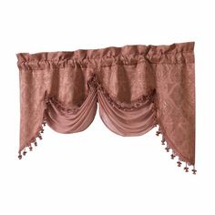 an image of a window curtain with tassels on the top and bottom part