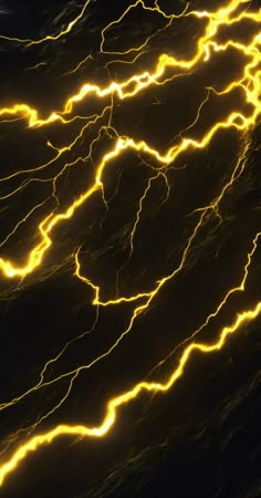 an image of lightning in the night sky with long exposure and bright yellow lightening