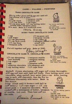 a recipe book with instructions for chocolate cake