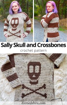 a crocheted sweater with a skull and crossbones on it, is shown in