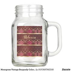 a mason jar with a name on it