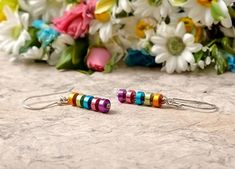 Multicolor Linear Drop Earrings For Gift, Multicolor Linear Earrings For Gift, Multicolor Linear Earrings Gift, Multicolor Hypoallergenic Minimalist Jewelry, Minimalist Multicolor Hypoallergenic Jewelry, Minimalist Multicolor Dangle Earrings, Bar Earrings, Etsy Jewelry, Earrings Silver