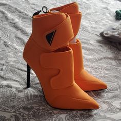 Really Cool Booties By Steve Madden. They Are Brand New,No Box Orange Pointed Toe Boots For Spring, Orange Outfits For Women, Orange Party Boots With Round Toe, Spring Orange Pointed Toe Boots, Orange Boots With Reinforced Heel And Round Toe, Orange Padded High Heels, Orange Leather Ankle-high Boots, Yellow Platform Ankle-high Boots, Orange Leather Heels With 4-inch Heel