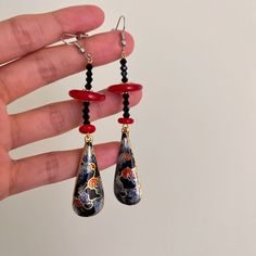 Material: Alloy Fashion Element: Totem Style: Sweet and Cool Style Elegant Hand Painted Teardrop Earrings, Black Hand Painted Drop Earrings, Handmade Black Enamel Earrings, White Tassel, Women's Earrings, Cool Style, Polymer Clay, Purple