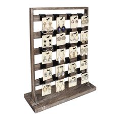 PRICES MAY VARY. FREE ASSEMBLE WOODEN JEWELRY DISPLAY RACK WITH HOOKS - Comes with 20 removable metal hooks for earring ,earring cards, bracelets, necklaces, rings, hair accessories or keychains. Hook length : 1.35" long ; accommodate approximately 4 pairs of earring cards or 4 strands of bracelets. Earring card size : 1.6"x2" . 2 SIDED EARRING DISPLAY STAND- 2 sided jewelry display rack .There are 5 layers of display bars that each bar holds up to 4 hooks. Hooks are removable and easy to hang o Clever Earring Display, Earring Card Display Stands, Earring Card Display Craft Booths, Rustic Earring Displays, Card Display Stand, Earring Card Display, Wooden Jewelry Display, Wood Jewelry Display, Jewelry Organizer Stand