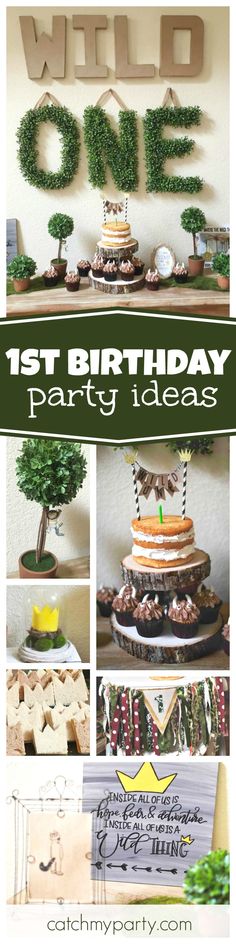 a collage of photos with the words 1st birthday party ideas on top of it