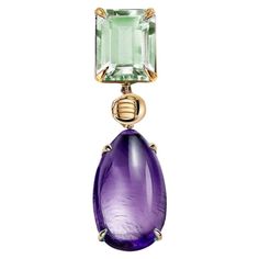 This contemporary Pendant Necklace is made of 18 karat yellow gold with cabochon amethyst and prasiolite. It has a crocodile detail on the side of the cabochon gem. We work with german gems company, that is in the market since the 19th century. The piece can be customised with a variety of gemstones such as sapphires, indicolites, rose tourmalines, smoky quartzes, blue topazes and purple or lavender amethysts. It can be made in white, rose or yellow gold upon request. Luxury Yellow Gold Amethyst Necklace, Vintage Amethyst Pendant Jewelry, Yellow Gold Amethyst Teardrop Pendant Jewelry, Elegant Amethyst Pendant Gemstone, Luxury Oval Amethyst Pendant, Round Sapphire, Contemporary Pendant, Modern Necklaces, Yellow Gold Pendants