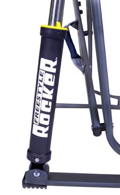 a close up of a bike stand with the handlebars and seat on it