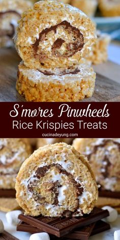 S’mores Rice Krispies Treats Pinwheels Recipe (Best treats recipe) Pinwheel Dessert Recipes, Rice Krispie Treats Recipe Christmas, Rice Krispie Roll Ups, Rice Krispie Pinwheels, Cookies And Cream Rice Krispie Treats, Rice Crispy Pinwheels, S’mores Pinwheels, S’mores Krispie Treats, S’mores Rice Crispy Treats