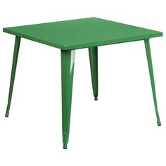 a green square table with two legs