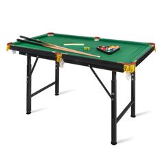 a pool table with two cues and cues on the top, in front of a white background