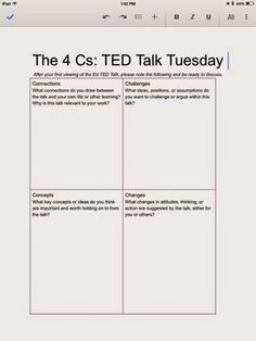 the 4 c's ted talk tuesday is shown in this screenshote screen