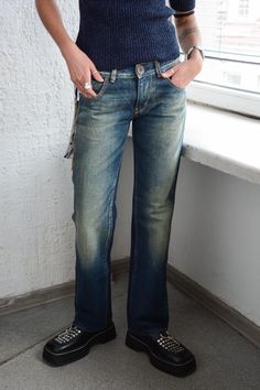 Vintage MISS SIXTY distressed  DEADSTOCK straight jeans with pockets and loops for a belt. 100% cotton. Size written 28 = UK size 10, but it looks more like UK size 8-10. Model size on the photo is 6-8. Measurements: length 39 inches, waist 30.5 inches, hips 38.5 inches. Miss Sixty Denim Dress, Miss Sixty Jeans Vintage, Jeans With Pockets, Miss Sixty, Womens Jeans, Straight Jeans, Festival Season, Women Jeans, Size 10