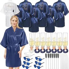 bridesmaid robes and champagne glasses with personalized name on the robes,