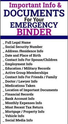 Important Documents Binder, Emergency Preparedness Binder, Emergency Prepardness, To Do Planner