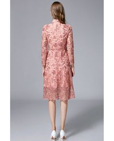 Get 10% off now! Buy l-5xl pink embroidered aline party dress with collar long sleeves at cheap price online. Free stable shipping and pro custom service since 2009. Long Sleeve Floral Embroidery Winter Dress, Elegant Pink Dress With Stand Collar, Winter Long Sleeve Dress With Floral Embroidery, Elegant Pink Long Sleeve Dress For Winter, Elegant Long Sleeve Pink Dress For Winter, Winter Party Dress With Floral Embroidery, Feminine Pink Long Sleeve Party Dress, Pink Stand Collar Dresses For Spring, Pink Stand Collar Dress For Spring