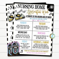 Nursing Home Appreciation Week Itinerary Schedule of Events Flyer. Use this flyer for any Nursing Home, Hospital, Assisted Living Appreciation Week to let everyone know the events that are scheduled.  All text is editable so make it read what you wish! TEMPLATE FORMATTED SIZES: 8.5" x 11" IMPORTANT: This is a DIY self-editing digital, printable product - I do not edit this file for you.  However, I do offer editing services at an extra charge, please reach out if you are interested. THIS IS A DI Activities Nursing Home, National Assisted Living Week Ideas, Assisted Living Staff Appreciation, Assisted Living Week Ideas For Staff, Assisted Living Week, Nursing Home Week, Nursing Home Staff Education, Activity Assistant Nursing Homes, Assisted Living Week Ideas