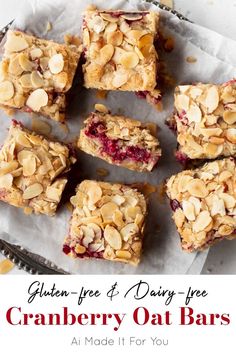 gluten - free and dairy - free cranberry oat bars with almonds on top