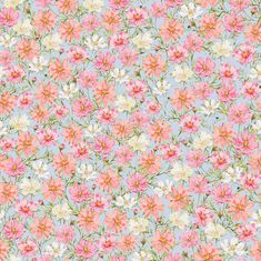 a blue background with pink and white flowers