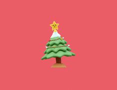 a green christmas tree with a gold star on top against a pink background that has been cut out