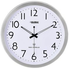 a white clock with black numbers on the face is shown in front of a white background