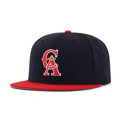 New Era Cap 59Fifty fitted hat for the California Angels in navy and red colorway, designed with 25th Anniversary side patch. We’ve married the 1993 version of the California Angels on-field fitted with the 25th Anniversary side patch which highlights the logo used from the 70s and 80s. One small change on the front was swapping out the Metallic Silver halo for a more old-school Merit Gold one. The result is a classic Angels fitted that any fan would be proud to wear. Hat Material: 100% WoolCrow Red Fitted Cap For Fan Merchandise, Red Fan Merchandise Fitted Cap, Red Six-panel Sports Fitted Hat, Red 5-panel Snapback Hat, Red 5-panel Snapback Hat For Baseball Season, Red Snow, Radiant Red, Pink Sugar, New Era Cap