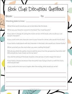 the book club discussion question is shown in this printable paper with flowers and leaves on it