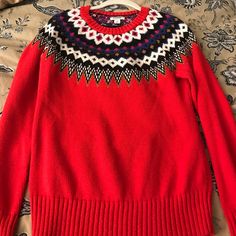 Never Worn. Casual Red Fair Isle Pattern Tops, Navy Sweater, Navy Sweaters, Red Sweaters, Colorful Sweaters, Old Navy, Red White, Red And White, Sweaters For Women