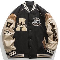 Cheap Varsity Baseball Jersey For Streetwear, Cheap Winter Varsity Jacket With Button Closure, Cheap Varsity Tops With Direct To Garment Printing, Mens Varsity Jacket, Motorcycle Racing Jacket, Varsity Jacket Embroidery, Outfits Quotes, Jackets Oversized, Vintage Varsity Jacket