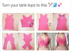 the instructions for how to make a pink tank top with scissors and thread on it