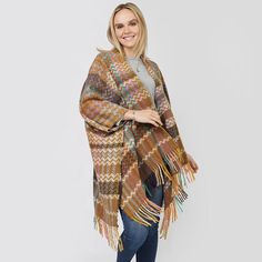 Size : One Size Material : 100% Acrylic Ruana Wrap, Cocktail Mix, Fall Layers, Zig Zag Pattern, Gift Boutique, Chevron Pattern, Religious Gifts, Winter Accessories, Scarf Styles