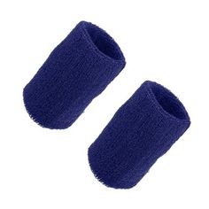 two pairs of blue knitted wrist warmers on a white background with clipping for text