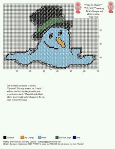 a blue bird with a green hat on it's head is shown in the cross stitch pattern