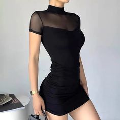 Add some edge to your wardrobe with this emo mesh patchwork bodycon mini dress. featuring a mock neck, this mini dress is perfect for your next night out. Gothic Women, Sheer Mini Dress, The Vivienne, Mini Robes, Gothic Dress, Moda Vintage, Outfit Casual, Bodycon Mini Dress, Summer Dresses For Women