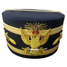 33rd Degree Wings UP Scottish Rite Cap Bullion Hand Embroidery - Bricks Masons Embroidered Gold Cap Hat, Gold Embroidered Cap, Gold Embroidered Cap Hat, Adjustable Embroidered Flat Cap, Embroidered Adjustable Flat Cap, Order Of The Eastern Star, Crown Cap, Eastern Star, Masonic Ring