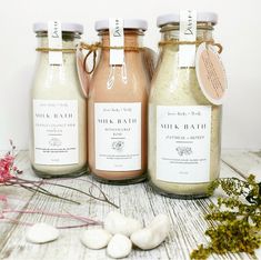 Milk Bath Ideas, Natural Products, Honeysuckle Essential Oil, Bath Products Packaging, Goat Milk Bath, Resep Smoothie