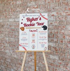 a sign on a wooden easel in front of a brick wall that says ryder's brooke year