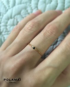 Black and White Diamond Ring . Diamond Stacking RIng . by Polamai Cute Promise Rings, Minimal Ring, Diamond Stacking Rings, Solid Gold Band, White Diamond Ring, Ring Dainty, Fine Jewelry Designers, Ring Diamond, Dainty Ring