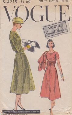 an old fashion magazine cover with two women in dresses